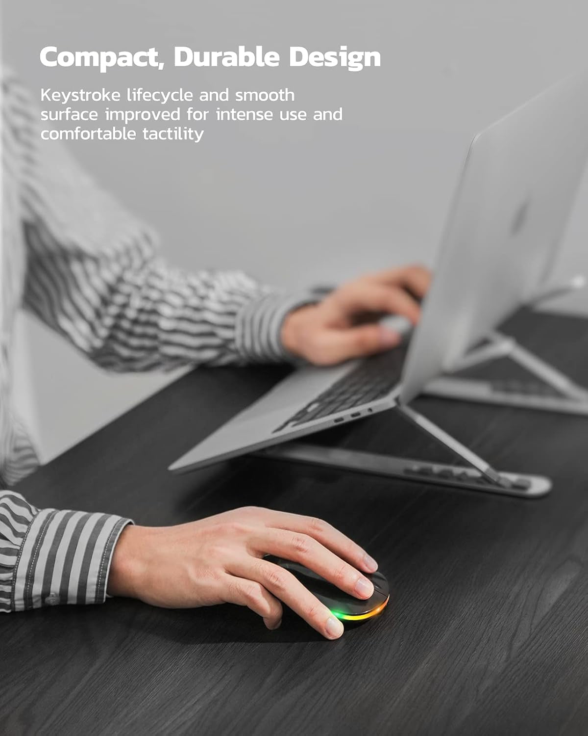 Wireless Bluetooth Mouse, 2.4G Rechargeable LED Mouse, Dual Mode(Bluetooth 5.0+USB), Laptop Mouse with USB Receiver, Computer Mouse Compatible for Laptop, Ipad, Macos, PC, Windows(Black)