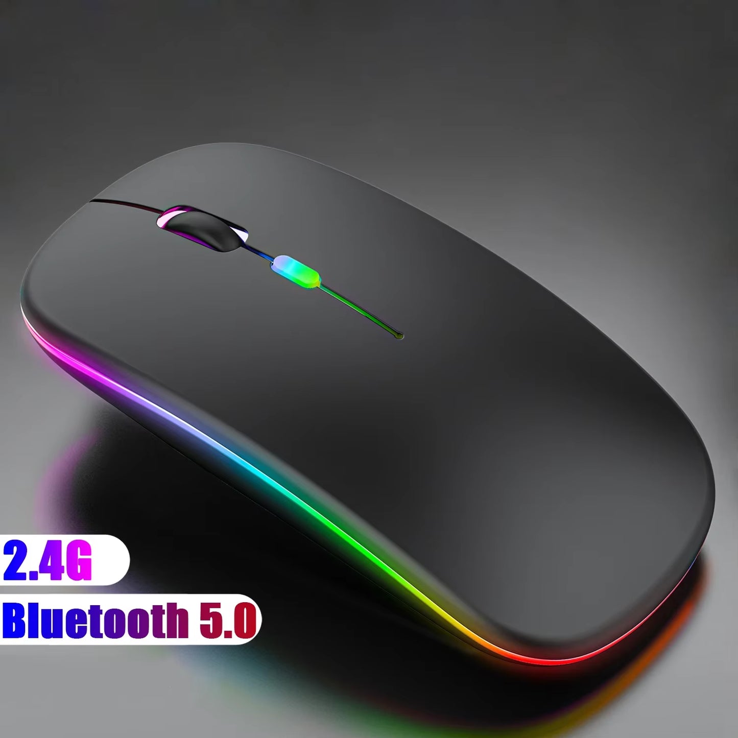 Wireless Mouse 2.4Ghz Bluetooth Rechargeable Mouse Quiet Ergonomic Gaming Mouse with USB Backlight 1600Dpi Mouse for PC And