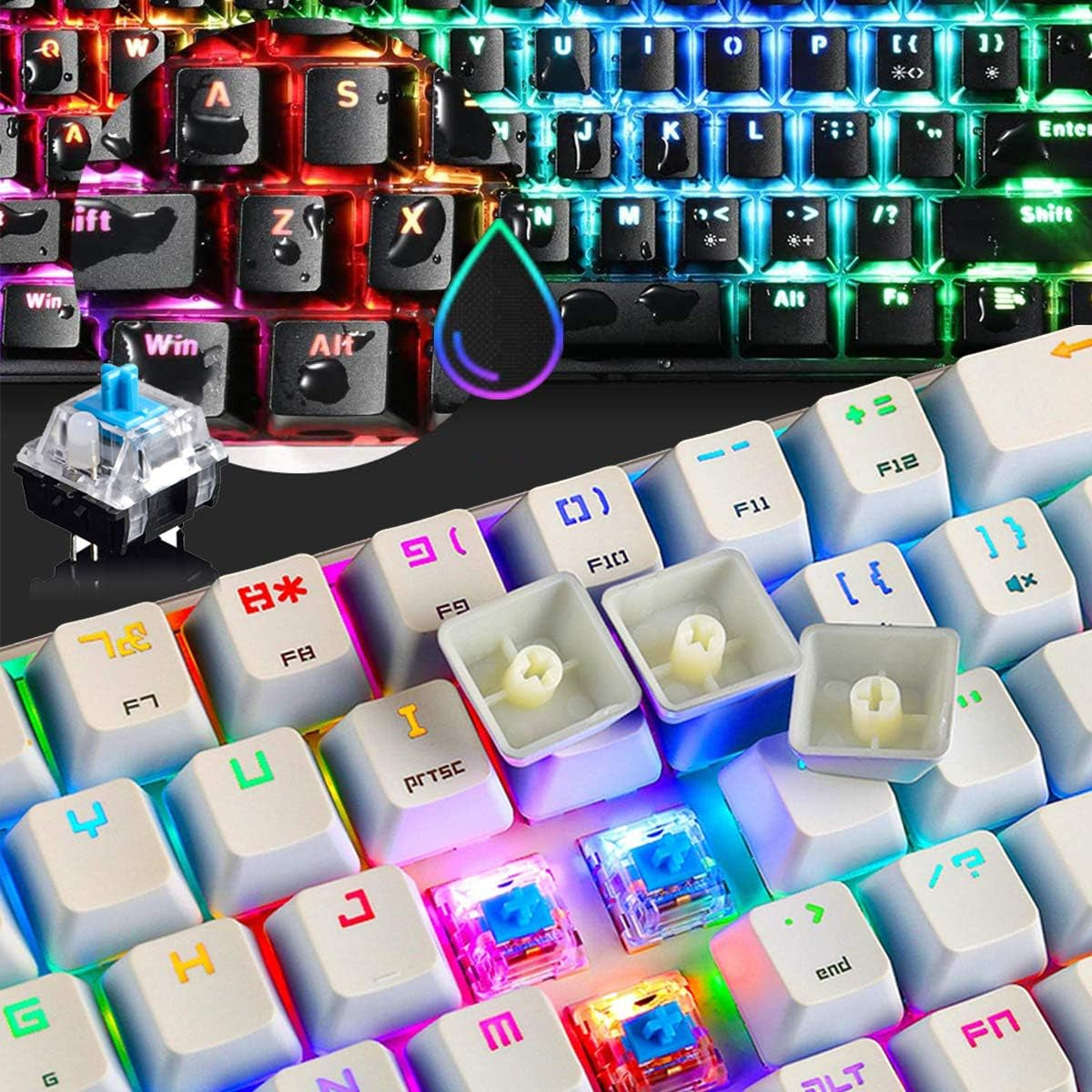 60% Mechanical Gaming Keyboard Blue Switch Mini 68 Keys Wired Type C 18 Backlit Effects,Lightweight RGB 6400DPI Honeycomb Optical Mouse,Gaming Mouse Pad for Gamers and Typists (White)