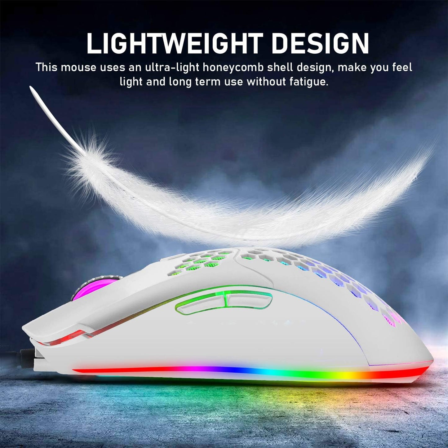 60% Mechanical Gaming Keyboard Blue Switch Mini 68 Keys Wired Type C 18 Backlit Effects,Lightweight RGB 6400DPI Honeycomb Optical Mouse,Gaming Mouse Pad for Gamers and Typists (White)