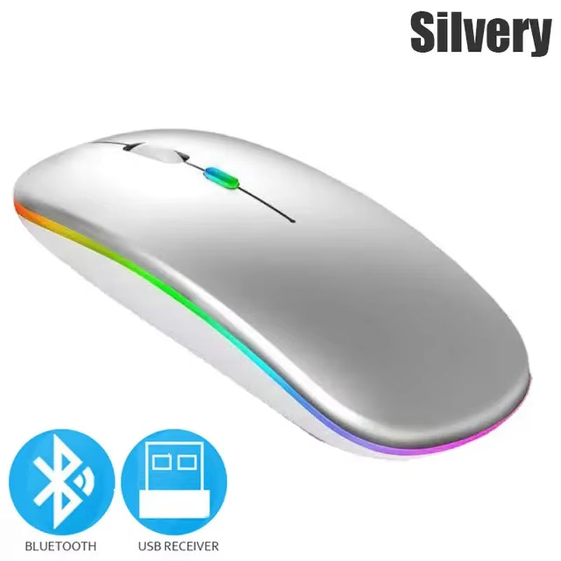 Wireless Mouse 2.4Ghz Bluetooth Rechargeable Mouse Quiet Ergonomic Gaming Mouse with USB Backlight 1600Dpi Mouse for PC And