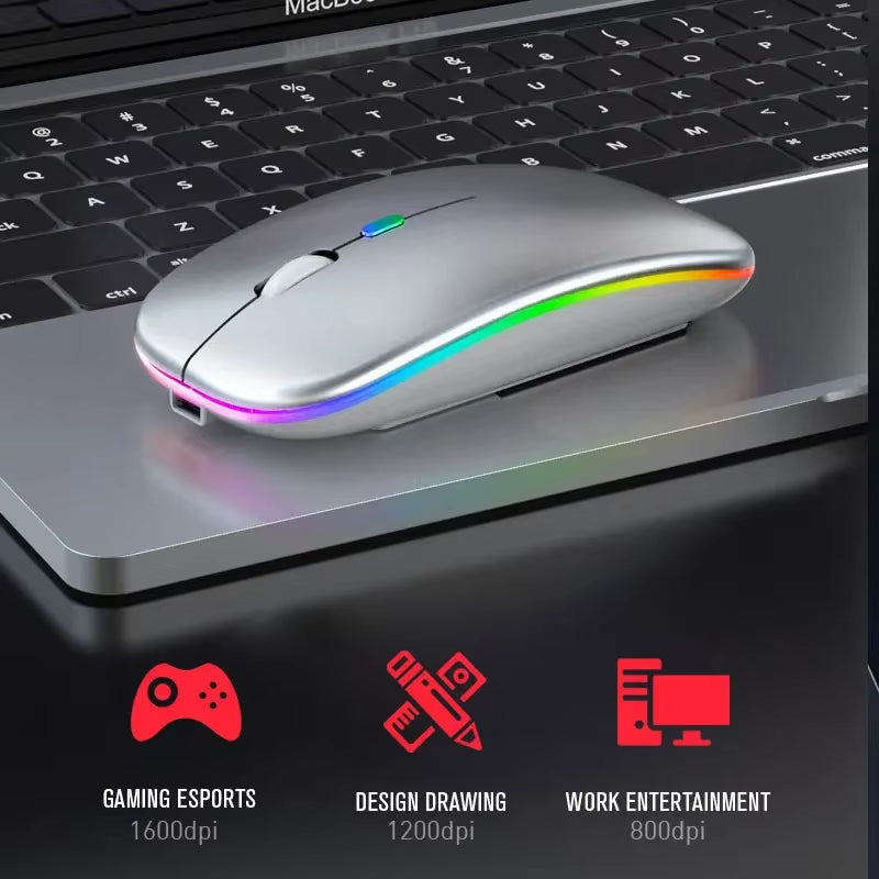 Wireless Mouse 2.4Ghz Bluetooth Rechargeable Mouse Quiet Ergonomic Gaming Mouse with USB Backlight 1600Dpi Mouse for PC And