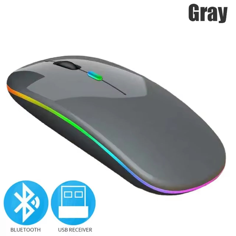 Wireless Mouse 2.4Ghz Bluetooth Rechargeable Mouse Quiet Ergonomic Gaming Mouse with USB Backlight 1600Dpi Mouse for PC And