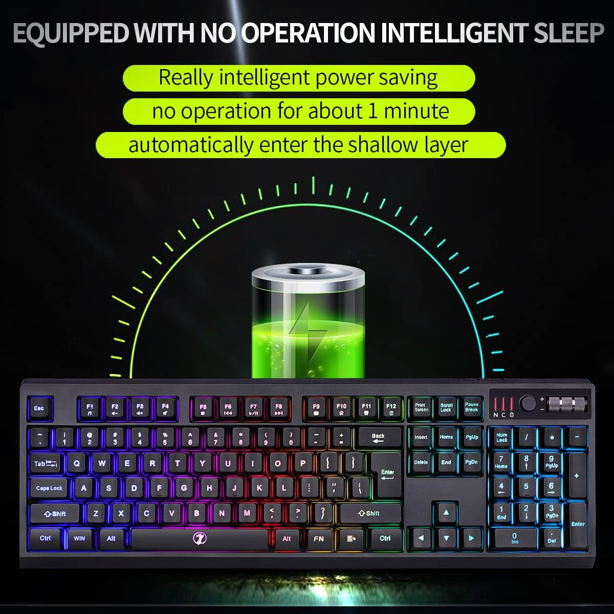Wireless Gaming Keyboard and Mouse Combo, 104 Keys Standard US Layout RGB Backlit Rechargeable Mechanical Feel Waterproof Mute Mouse for Gamers(Black)