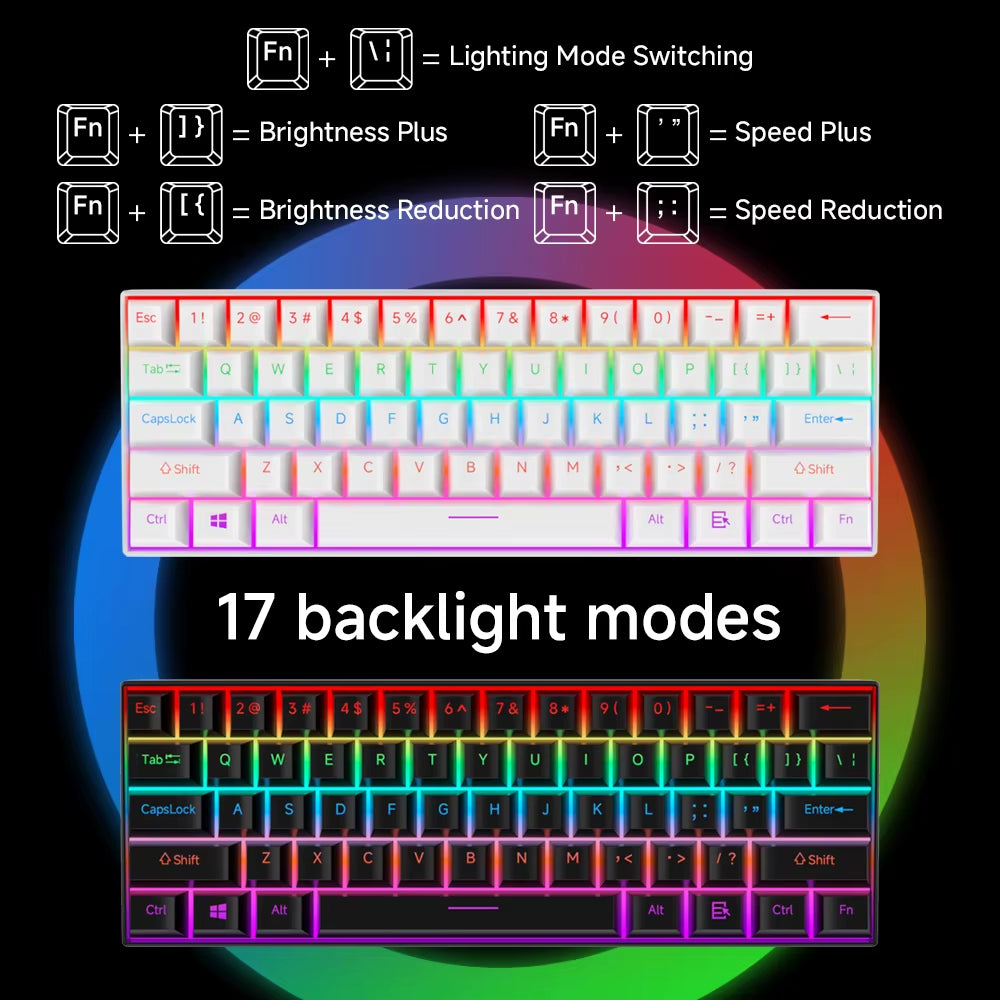 Mechanical Keyboard 61 Keys Blue Switch Red Switch Brown Switch Hot Swap Keyboard Office Accessories Gaming Keyboard