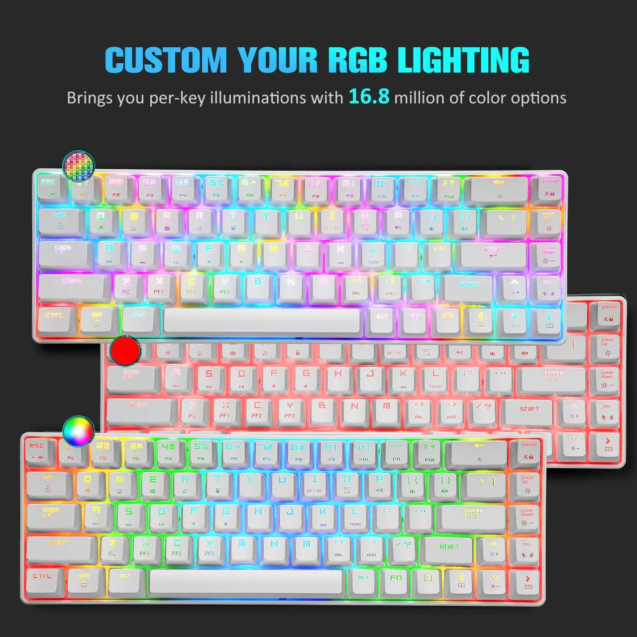 60% Mechanical Gaming Keyboard Blue Switch Mini 68 Keys Wired Type C 18 Backlit Effects,Lightweight RGB 6400DPI Honeycomb Optical Mouse,Gaming Mouse Pad for Gamers and Typists (White)