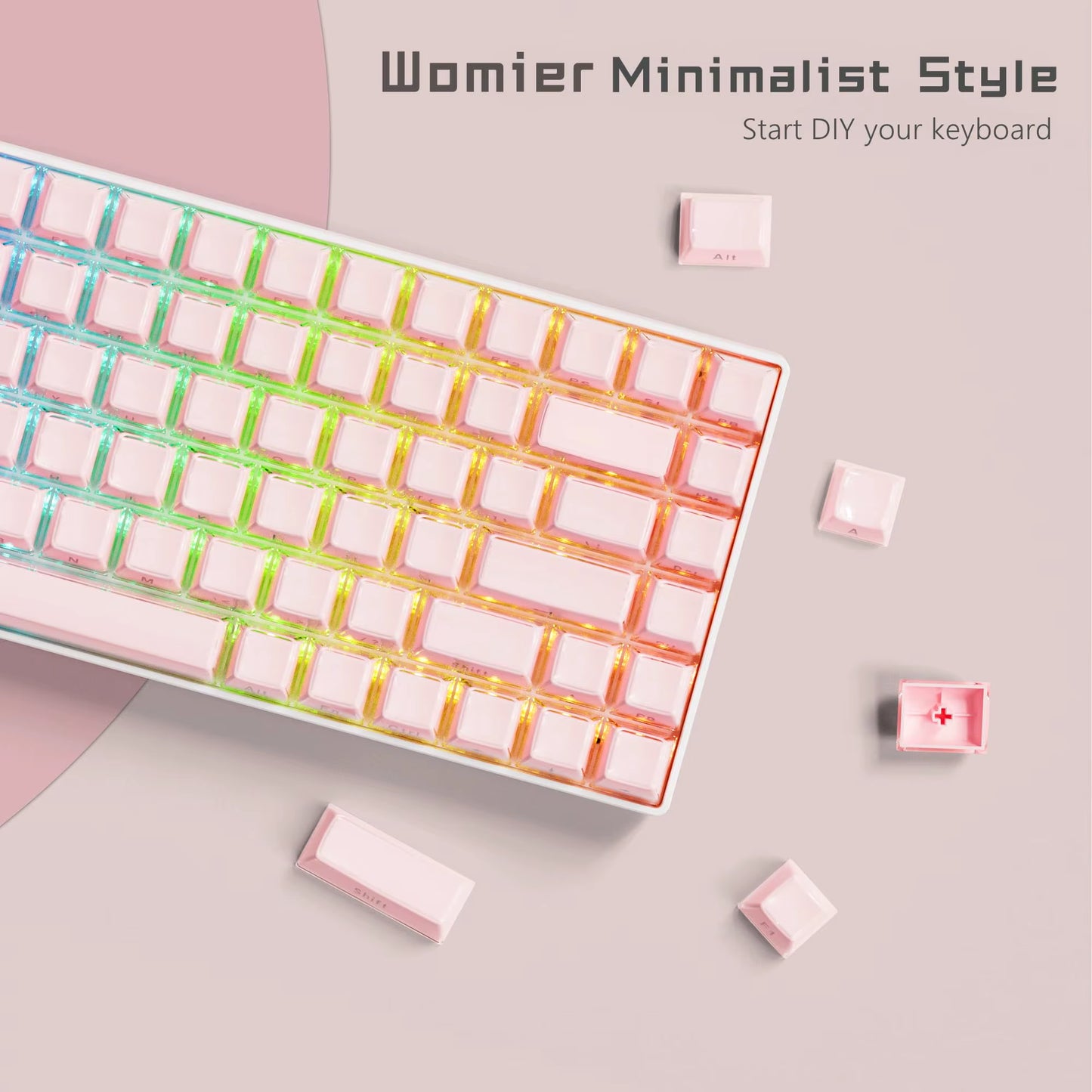 113 Key Jelly round Side Keycaps Ice Crystal Translucent Pink OEM Profile Key Cap for Cherry MX 61 68 104 Mechanical Keyboard