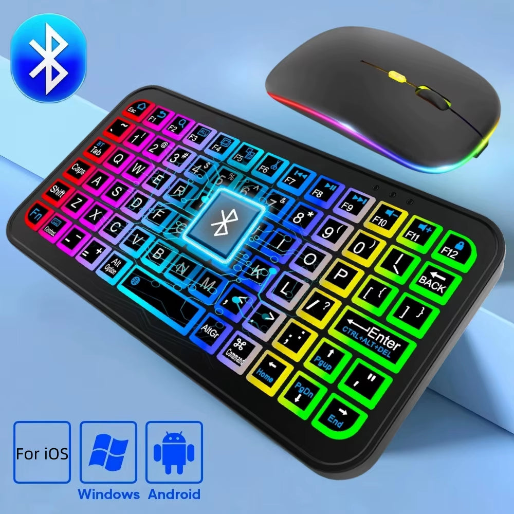 Bluetooth Wireless Keyboard for Tablet Phone Ipad Keyboard with Backlit Rechargeable Keyboard Mouse for IOS Android Window
