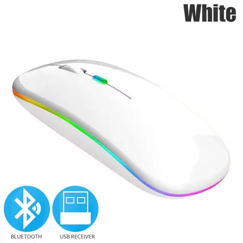 Wireless Mouse 2.4Ghz Bluetooth Rechargeable Mouse Quiet Ergonomic Gaming Mouse with USB Backlight 1600Dpi Mouse for PC And