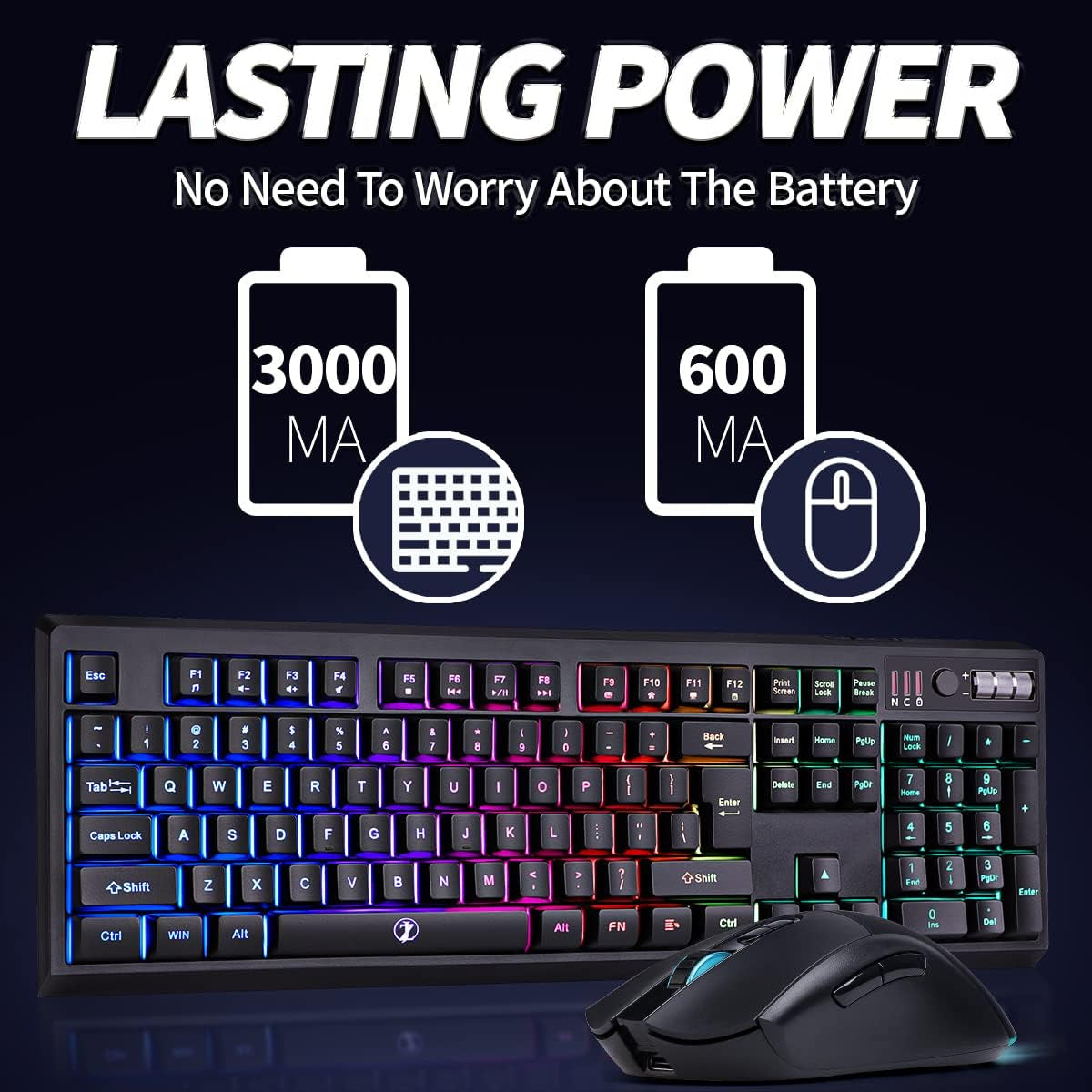 Wireless Gaming Keyboard and Mouse Combo, 104 Keys Standard US Layout RGB Backlit Rechargeable Mechanical Feel Waterproof Mute Mouse for Gamers(Black)