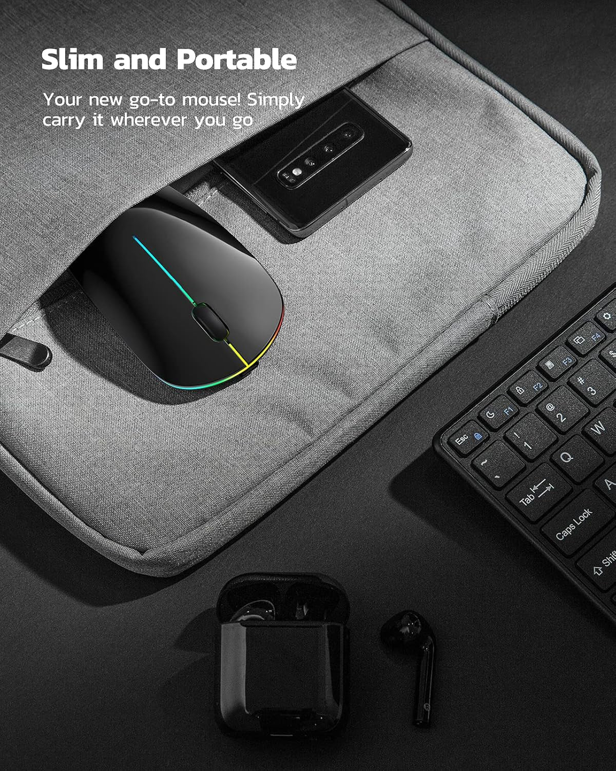 Wireless Bluetooth Mouse, 2.4G Rechargeable LED Mouse, Dual Mode(Bluetooth 5.0+USB), Laptop Mouse with USB Receiver, Computer Mouse Compatible for Laptop, Ipad, Macos, PC, Windows(Black)