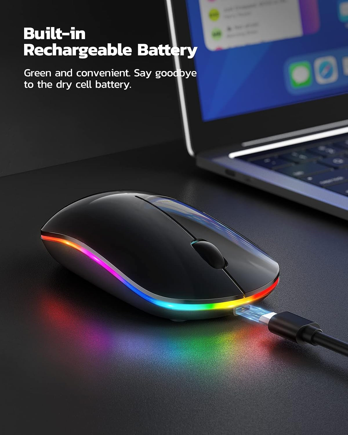 Wireless Bluetooth Mouse, 2.4G Rechargeable LED Mouse, Dual Mode(Bluetooth 5.0+USB), Laptop Mouse with USB Receiver, Computer Mouse Compatible for Laptop, Ipad, Macos, PC, Windows(Black)