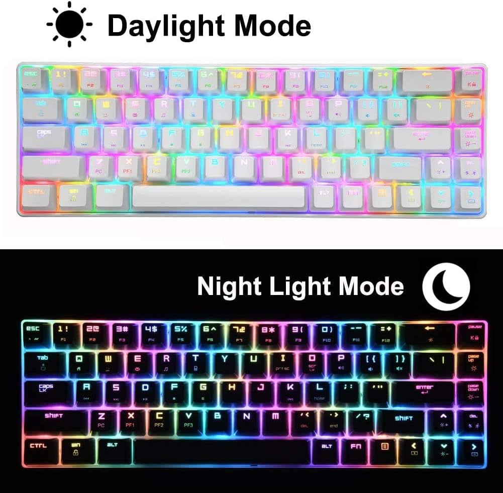 60% Mechanical Gaming Keyboard Blue Switch Mini 68 Keys Wired Type C 18 Backlit Effects,Lightweight RGB 6400DPI Honeycomb Optical Mouse,Gaming Mouse Pad for Gamers and Typists (White)