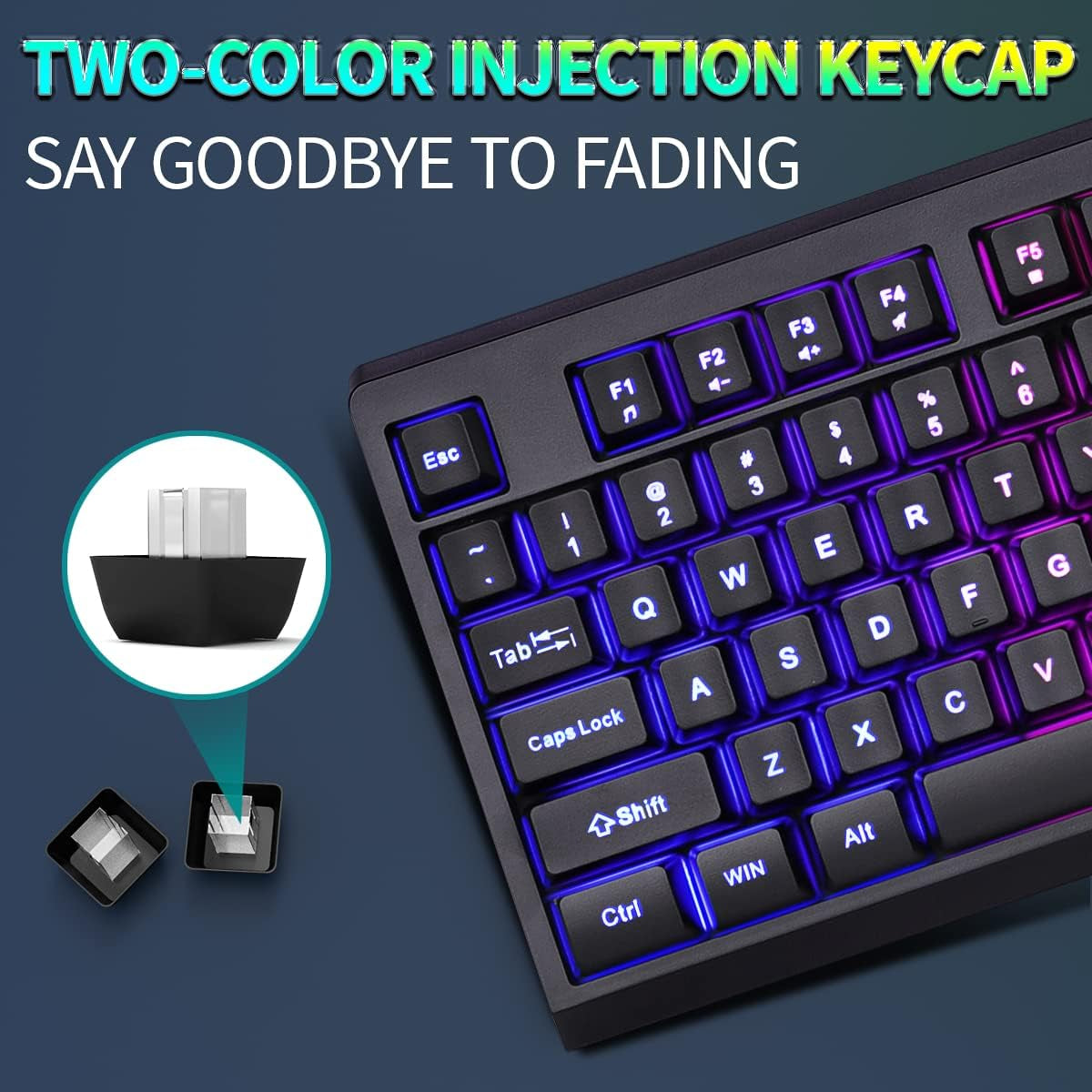 Wireless Gaming Keyboard and Mouse Combo, 104 Keys Standard US Layout RGB Backlit Rechargeable Mechanical Feel Waterproof Mute Mouse for Gamers(Black)