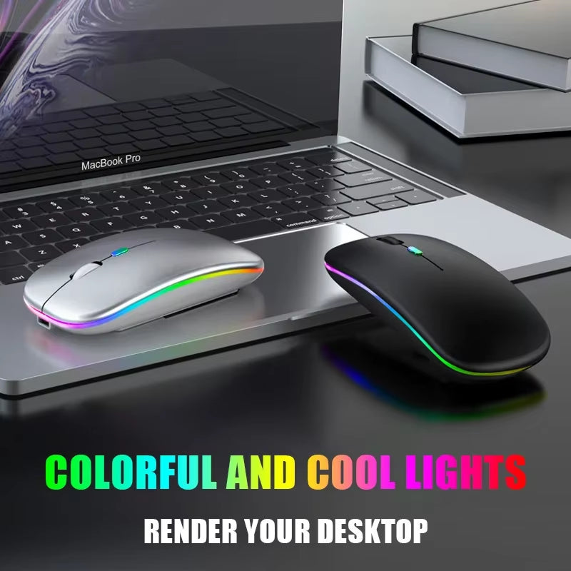 Wireless Mouse 2.4Ghz Bluetooth Rechargeable Mouse Quiet Ergonomic Gaming Mouse with USB Backlight 1600Dpi Mouse for PC And