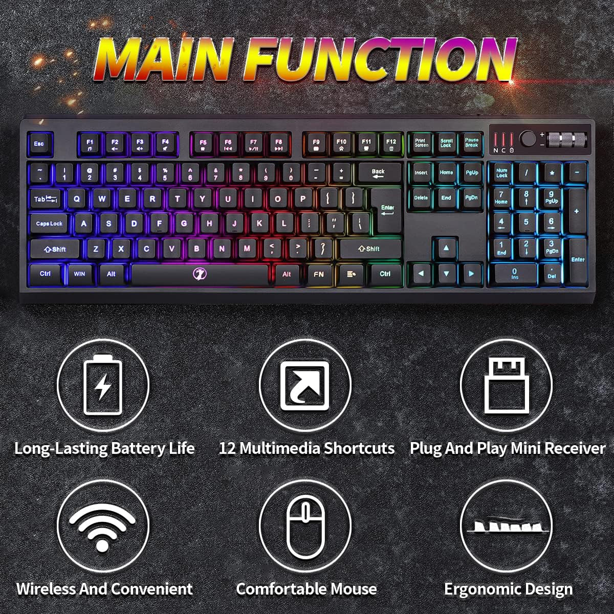 Wireless Gaming Keyboard and Mouse Combo, 104 Keys Standard US Layout RGB Backlit Rechargeable Mechanical Feel Waterproof Mute Mouse for Gamers(Black)