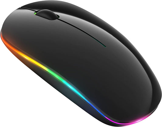 Wireless Bluetooth Mouse, 2.4G Rechargeable LED Mouse, Dual Mode(Bluetooth 5.0+USB), Laptop Mouse with USB Receiver, Computer Mouse Compatible for Laptop, Ipad, Macos, PC, Windows(Black)