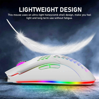 60% Mechanical Gaming Keyboard Blue Switch Mini 68 Keys Wired Type C 18 Backlit Effects,Lightweight RGB 6400DPI Honeycomb Optical Mouse,Gaming Mouse Pad for Gamers and Typists (White)