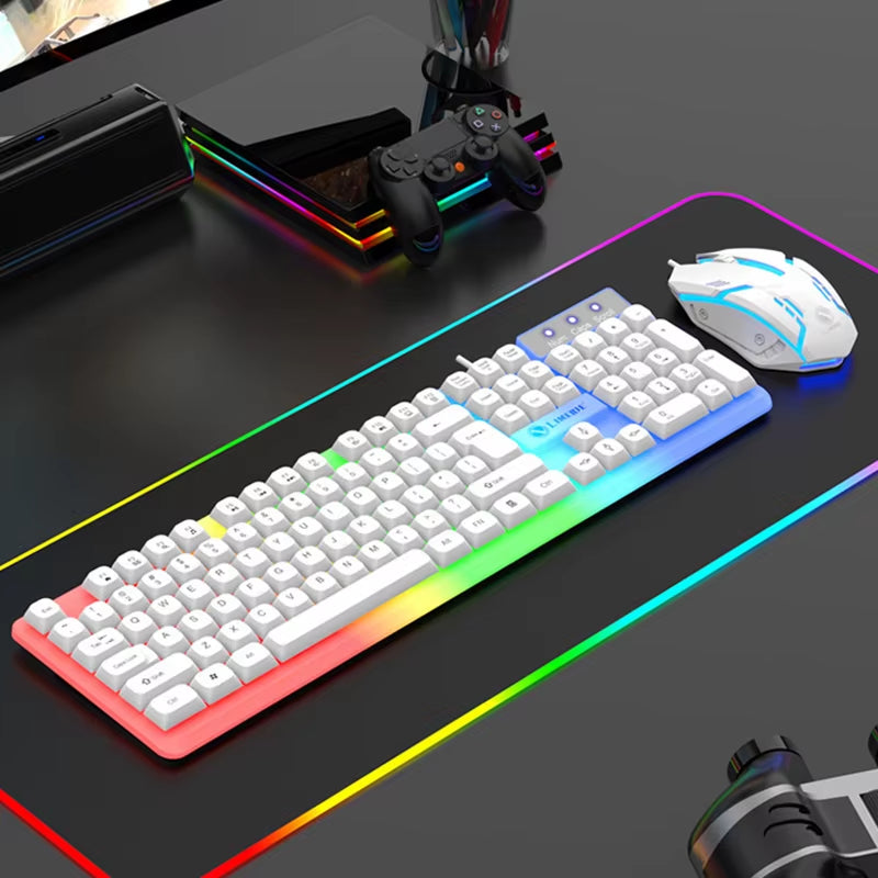 104 Key Computer USB Wired RGB Backlight Gaming Keyboard and Mouse Suit Kit for PC Desktop Laptop Adjustable Holder