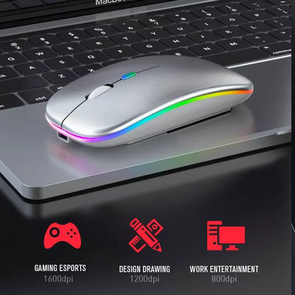 Wireless Mouse 2.4Ghz Bluetooth Rechargeable Mouse Quiet Ergonomic Gaming Mouse with USB Backlight 1600Dpi Mouse for PC And