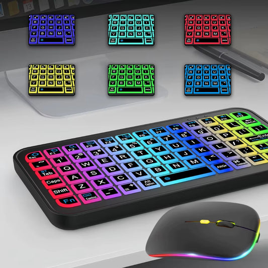 Bluetooth Wireless Keyboard for Tablet Phone Ipad Keyboard with Backlit Rechargeable Keyboard Mouse for IOS Android Window