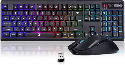 Wireless Gaming Keyboard and Mouse Combo, 104 Keys Standard US Layout RGB Backlit Rechargeable Mechanical Feel Waterproof Mute Mouse for Gamers(Black)
