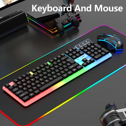 104 Key Computer USB Wired RGB Backlight Gaming Keyboard and Mouse Suit Kit for PC Desktop Laptop Adjustable Holder