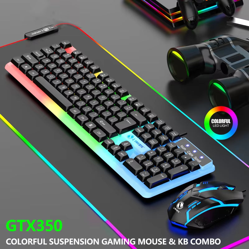 104 Key Computer USB Wired RGB Backlight Gaming Keyboard and Mouse Suit Kit for PC Desktop Laptop Adjustable Holder
