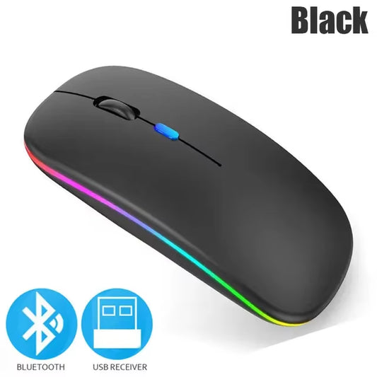 Wireless Mouse 2.4Ghz Bluetooth Rechargeable Mouse Quiet Ergonomic Gaming Mouse with USB Backlight 1600Dpi Mouse for PC And
