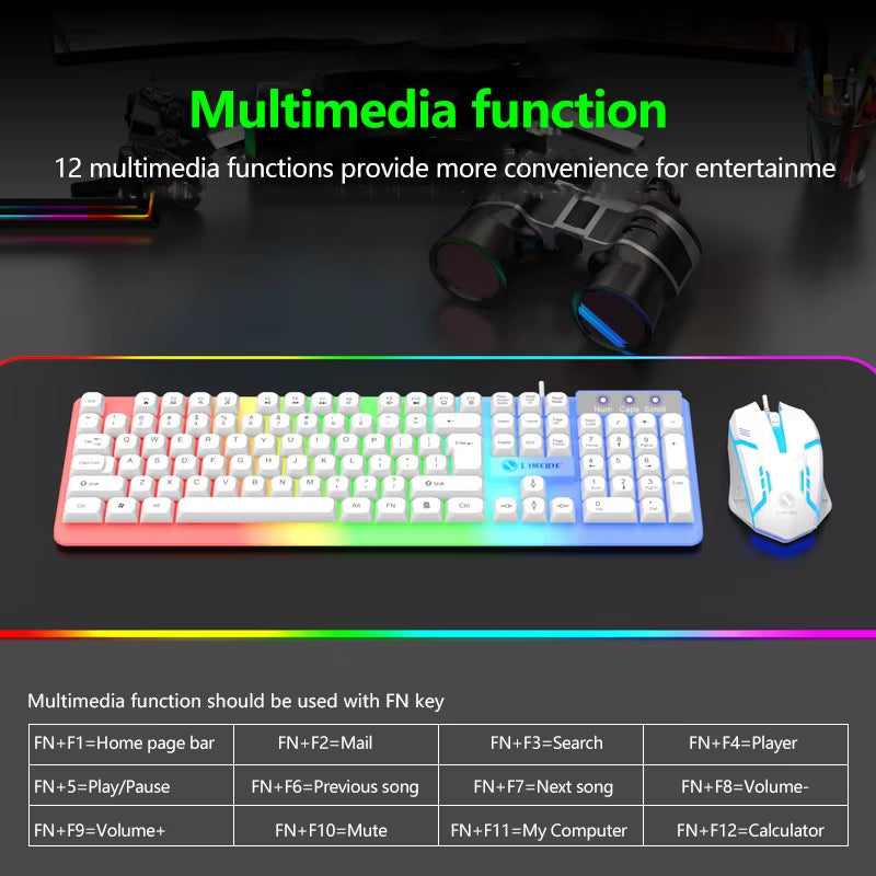 104 Key Computer USB Wired RGB Backlight Gaming Keyboard and Mouse Suit Kit for PC Desktop Laptop Adjustable Holder