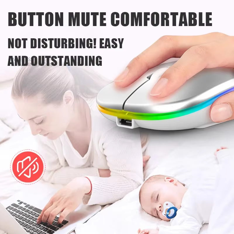 Wireless Mouse 2.4Ghz Bluetooth Rechargeable Mouse Quiet Ergonomic Gaming Mouse with USB Backlight 1600Dpi Mouse for PC And
