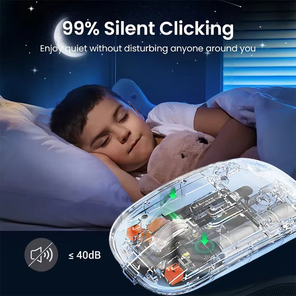 Dual Bluetooth 5.0 Mouse 2.4G Wireless Mouse Tri-Mode Transparent Mouse 2400DPI Silent Mouse 500Mah Rechargeable Mice for Laptop