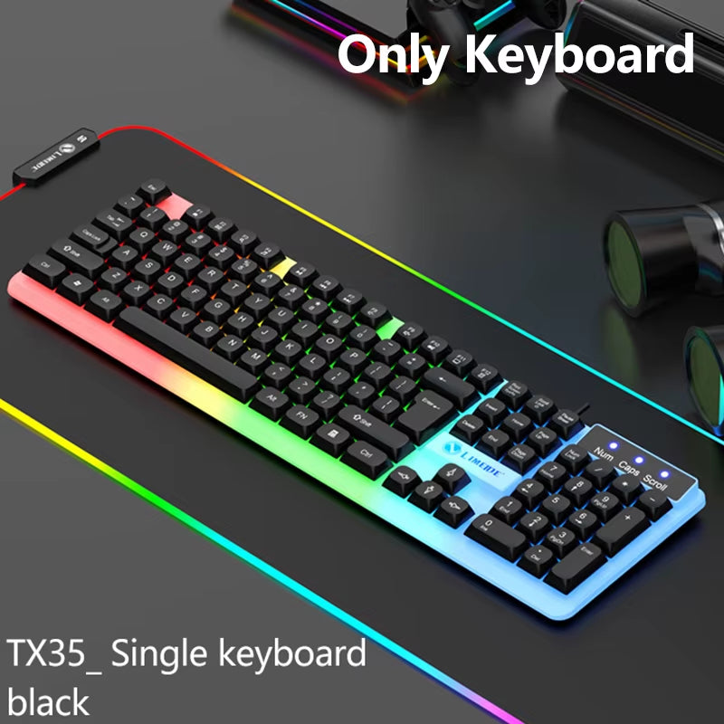 104 Key Computer USB Wired RGB Backlight Gaming Keyboard and Mouse Suit Kit for PC Desktop Laptop Adjustable Holder