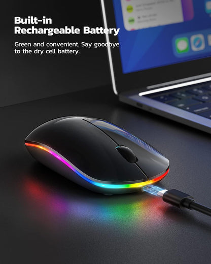 Wireless Bluetooth Mouse, 2.4G Rechargeable LED Mouse, Dual Mode(Bluetooth 5.0+USB), Laptop Mouse with USB Receiver, Computer Mouse Compatible for Laptop, Ipad, Macos, PC, Windows(Black)