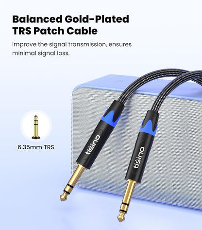 1/4 Inch TRS Cable, Quarter Inch 1/4 TRS to TRS Balanced Stereo Audio Cable Male to Male Pro Interconnect Cable Guitar Cable, Nylon Braid - 3 FT