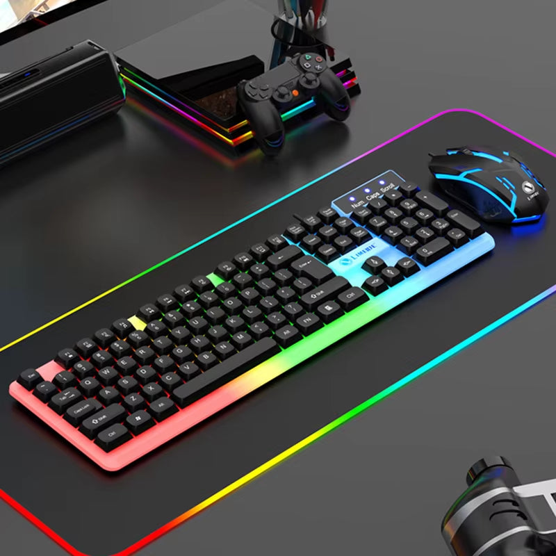 104 Key Computer USB Wired RGB Backlight Gaming Keyboard and Mouse Suit Kit for PC Desktop Laptop Adjustable Holder