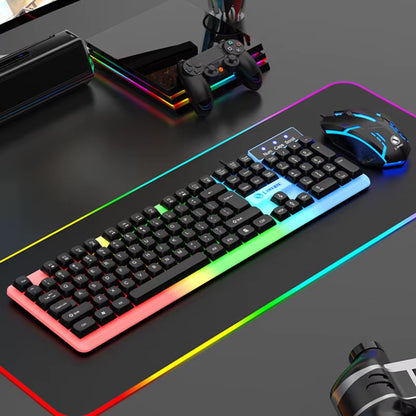 104 Key Computer USB Wired RGB Backlight Gaming Keyboard and Mouse Suit Kit for PC Desktop Laptop Adjustable Holder